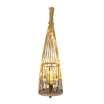 Medium Conical Wicker Lantern With Glass Holder & LED Lights